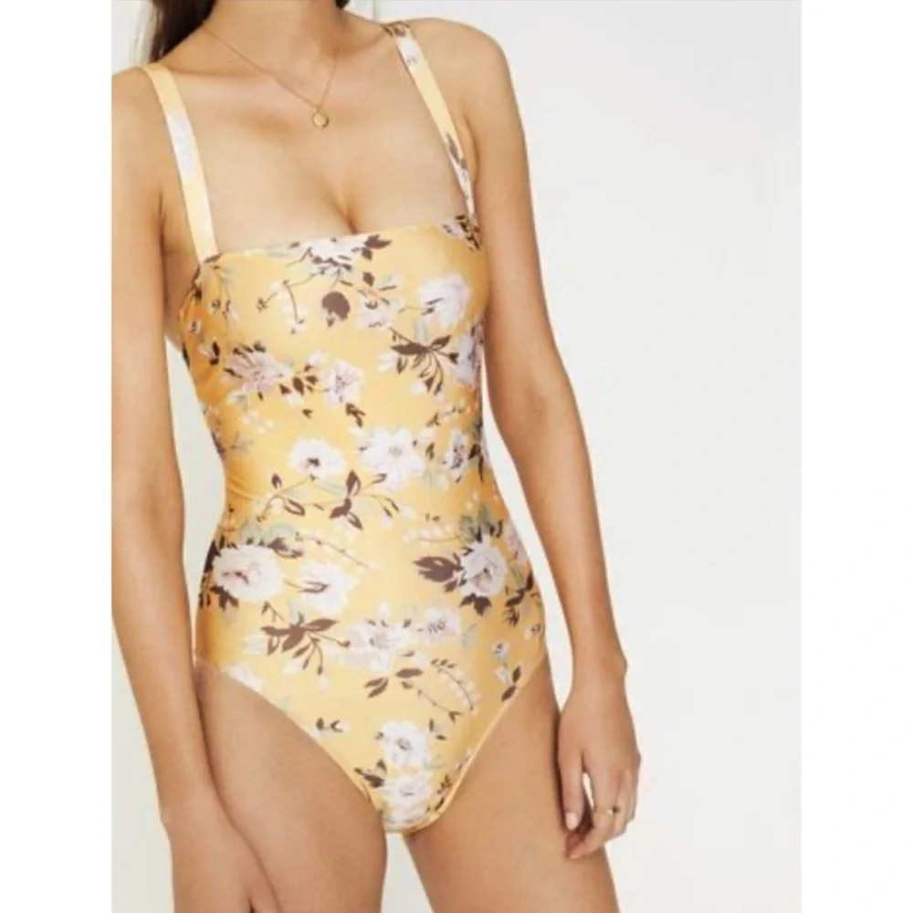 Faithfull The Brand Phoebe Floral One Piece Swimsuit in Pomeline Yellow Medium